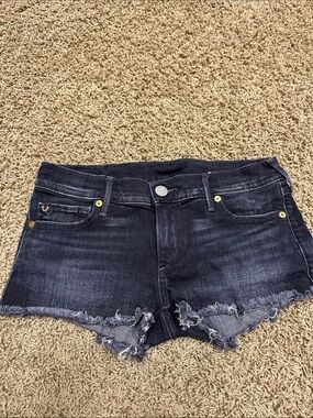 True Religion Black Wash Distressed Frayed Hem Jean Shorts